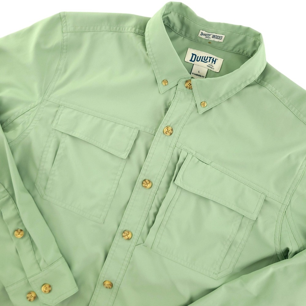 Duluth Trading Co Shirt Mens‎ L Green Solid Long Sleeve Button Up Outdoor Hiking